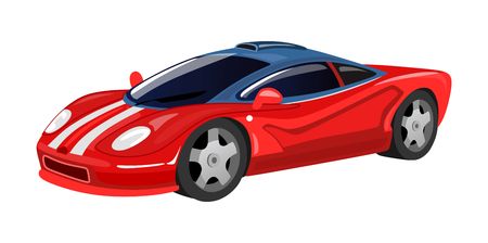 Racing car icon isolated on white background for print, cards, posters in cartoon style. Red vector racing sport car illustrationのイラスト素材
