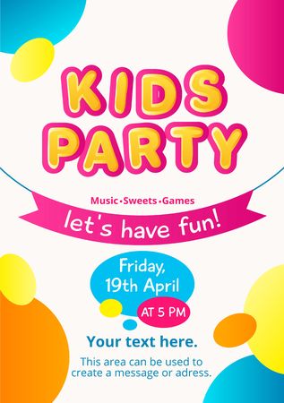Colorful kids party invitation. Kids party concept. Colorful invitation for birthday, party etc. Vector illustrationのイラスト素材