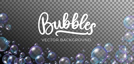 Soap bubbles in rainbow colors vector background. Colorful iridescent foam balls or spheres illustration template on transparent for your festive designのイラスト素材