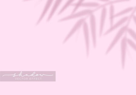Realistic shadow effect overlays with leaves vector illustration. Tree branch shades isolated on pink background. Decorative design elements. Copy spaceのイラスト素材