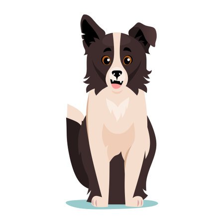 Cute border collie dog character isolated on a white background. Adorable sheepdog puppy with a happy face. Purebreed canine logo design concept. cartoon vector illustration.のイラスト素材