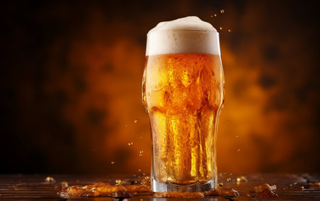 A Pint of Golden Beer with a Frothy Topの写真素材