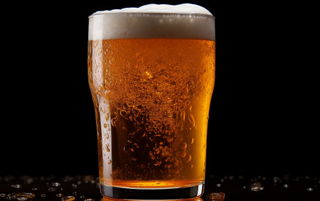 A Pint of Golden Beer with a Frothy Topの写真素材