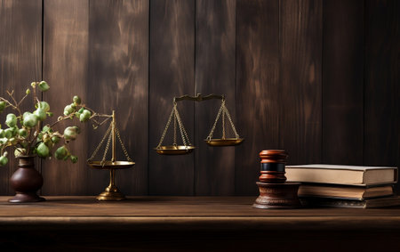 "Gavel and Books on Vintage Desk"の素材