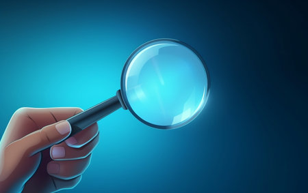 "Holding Magnifying Glass Focuses on Right Choice"の写真素材