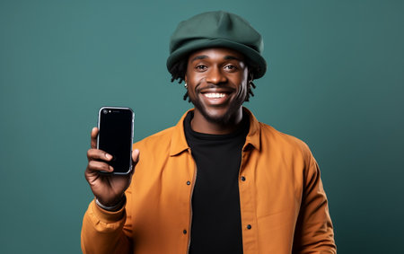 "Blank White: Smiling Casual Black Man Pointing"の素材