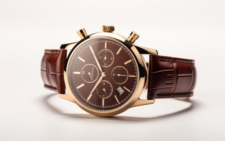 "Isolated Brown and Gold Wrist Watch on White Background"の写真素材