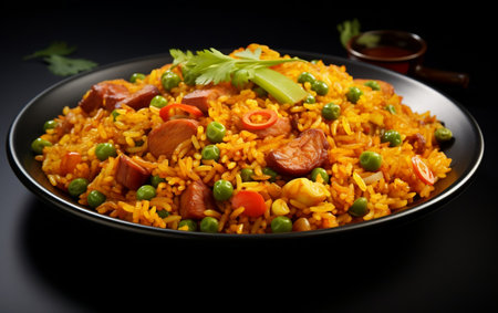 "Curry Fried Rice on a White Background in a Photo"の写真素材