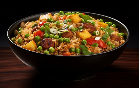 "Curry Fried Rice Against a White Background"の写真素材