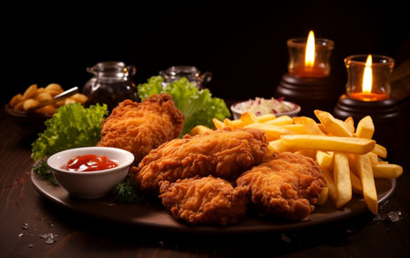 Meal with Fried Chicken, French Fries, and Nuggets"の写真素材
