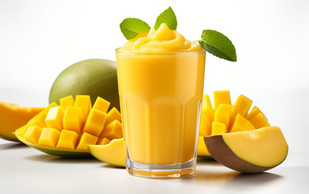 "Mango Smoothie on a Fresh White Background"の写真素材