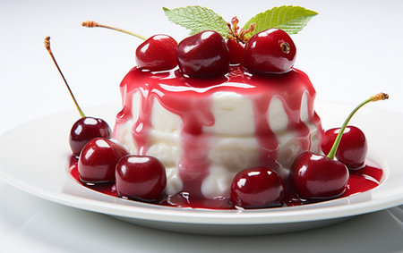 "Cherry Almond Cake on White Background"の写真素材