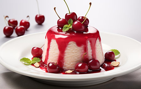 "Cherry Almond Cake on White Background"の写真素材