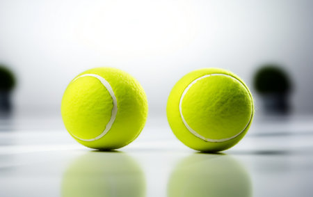 "Pair of Fresh Tennis Balls on a White Surface"の写真素材