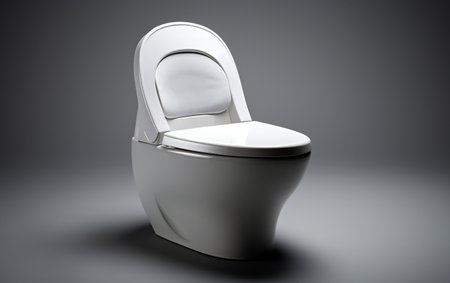 "White Toilet Bowl with Lid Mockup"の写真素材