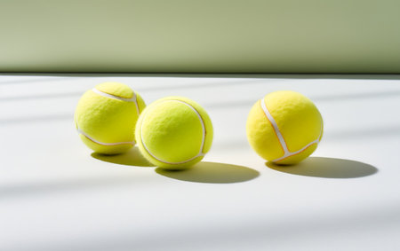 "Pair of Fresh Tennis Balls on a White Surface"の写真素材