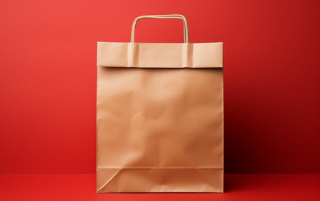 Shopping bag with red backgroundの写真素材