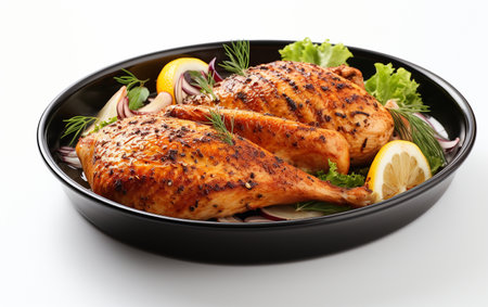 "Grilled Chicken on Plate Against White Background"の素材