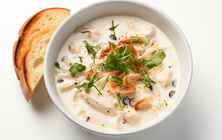 Clam chowder on the white backgroundの素材