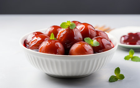 Gulab Jamun Gracefully Set on a White backgroundの素材