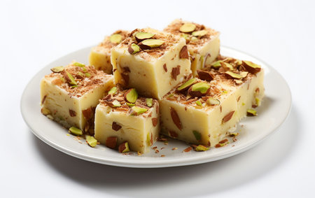 Sweet dish Barfi on the white backgroundの素材