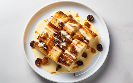 Bread Pudding Presented on a white backgroundの素材