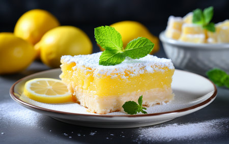 lemon bars sweet dish on the white backgroundの素材