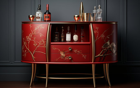 Red Bar Cabinet on a White Baseの素材
