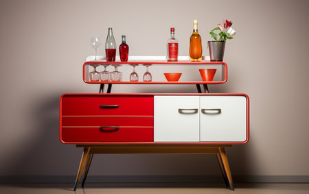 Bar Cabinet in Red Against a White Backdropの素材