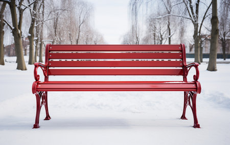 Benches Set in Red against a White Backdropの素材