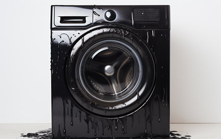 Washing Machine Black on a White Surfaceの素材