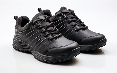 Black Jogger Shoes for Men on a White Backdropの素材