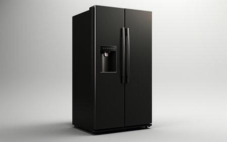 Stylish Black Refrigerator against Whiteの素材