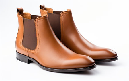 Man's Chelsea Boots against a White Backgroundの素材