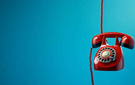 Red Telephone Receiver on a Blue Backgroundの素材