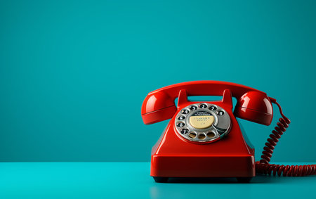 Red Telephone Receiver on a Blue Backgroundの素材