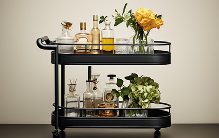 Black Bar Cart on a White Backgroundの素材