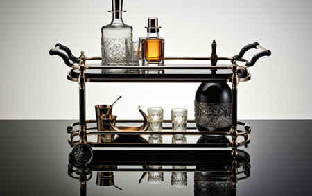 Black Bar Cart Populated on a White Backgrounの素材