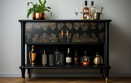 Black Bar Cabinet Contrast with White Backgroundの素材