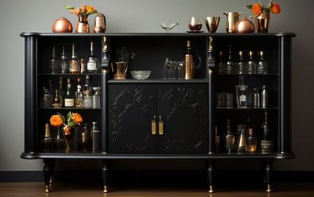 Stylish Bar Cabinet Stands Out on Whiteの素材