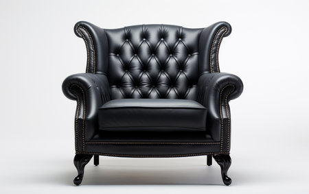 A Sleek Black Armchair on a White Surfaceの素材