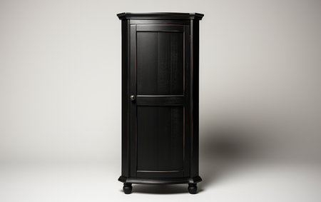 A Black Corner Cabinet Against a White Backdropの素材