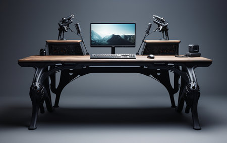 Sleek Black Computer Desk on Whiteの素材