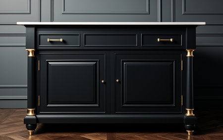 A Black Kitchen Island Chest Placed on a White Backgroundの素材