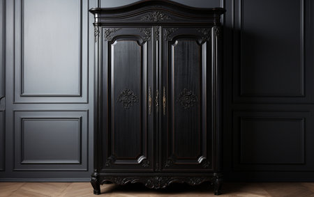 A Black Armoire Against a White Backdropの素材