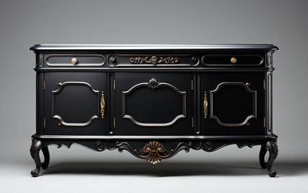A Black Credenza Placed on a White Surfaceの素材