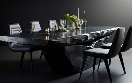 A Black Table in a White Dining Roomの素材