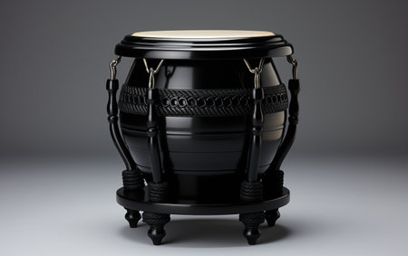A Black Drum Table Against a White Backdropの素材