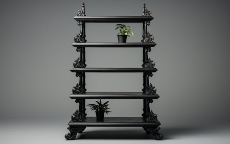 A Black Etagere Set on a White Backgroundの素材