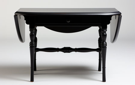 A Black Drop Leaf Table Set on a White Backgroundの素材